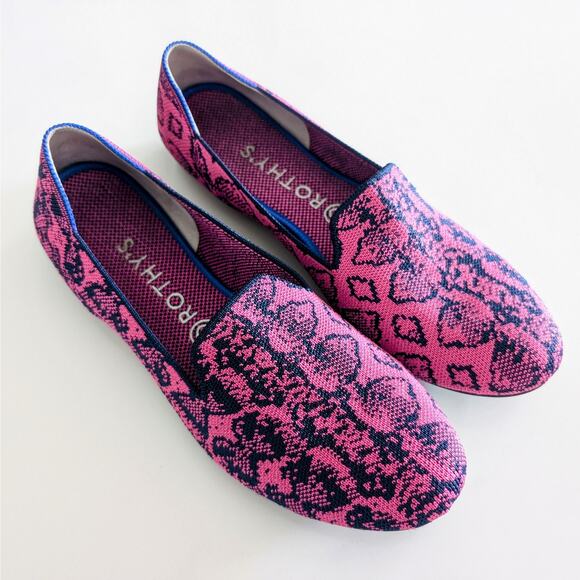 EUC Women's Rothy's The Loafer Fuchsia Navy Snake Limited Edition Size 10 - Picture 2 of 7